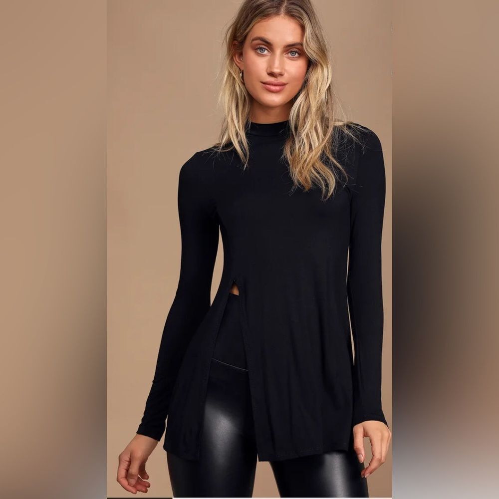 Lulus Eyes On Me Black Long Sleeve Tunic Top